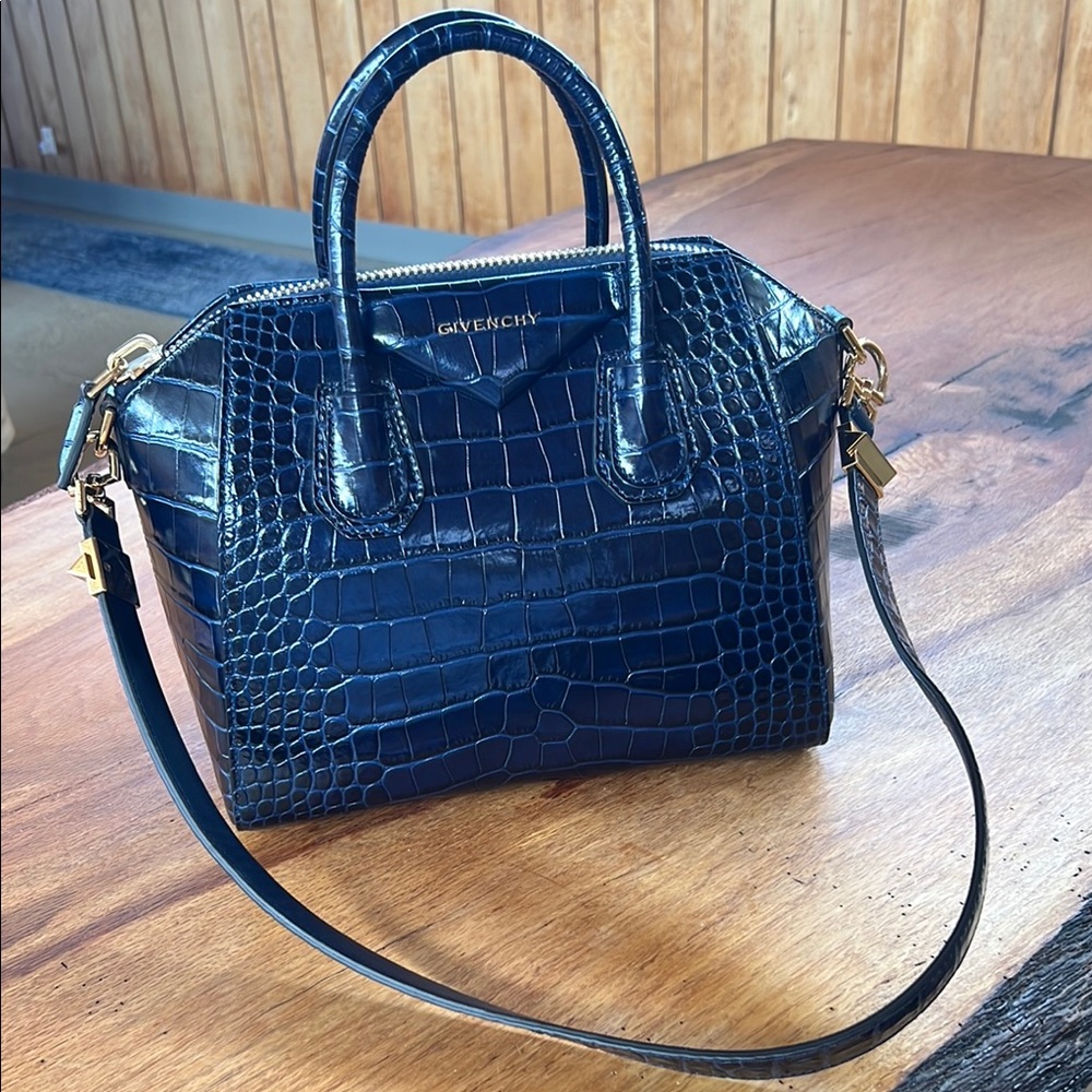 Givenchy Blue Satchel with Croc-Embossed Leather